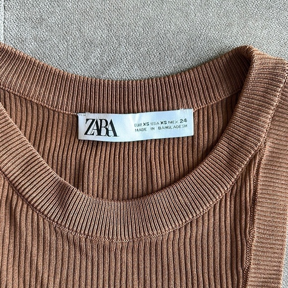 Zara Brown Ribbed Fitted Tank Top - Picture 2 of 6